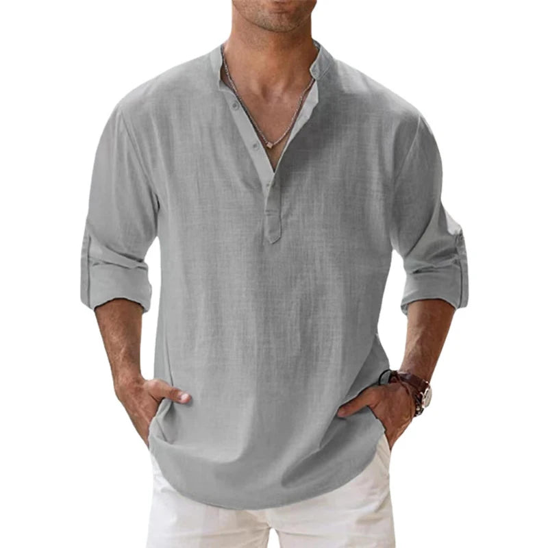Lightweight Cotton Henley Shirt Men
