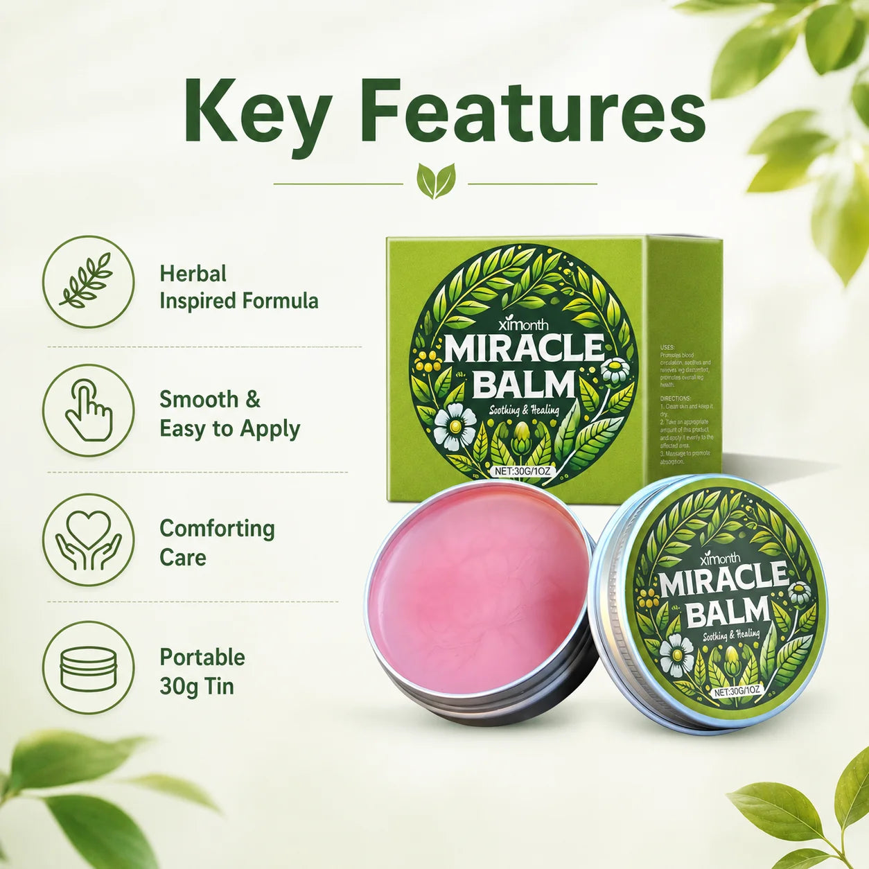 Natural Herbal Miracle Balm 30g Soothing Relief Dry Skin Hydrating Repair Body Care Cream Easy To Apply