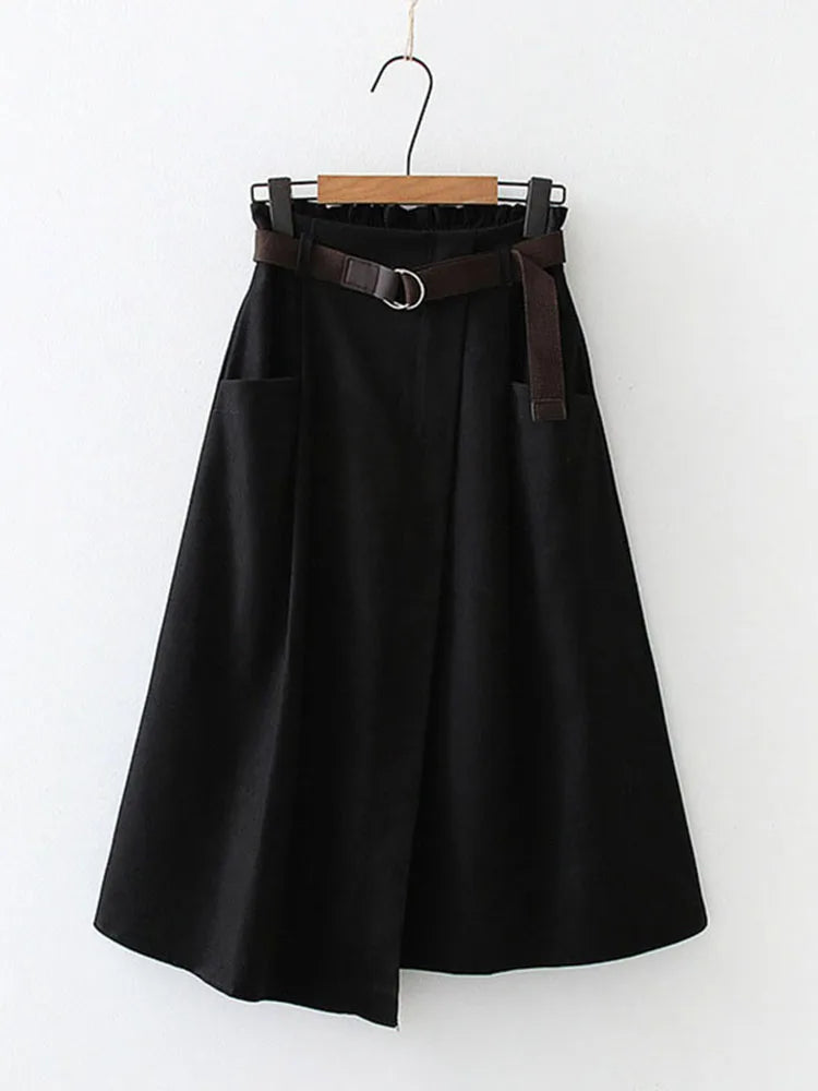 Irregular Pocket High Waist Midi