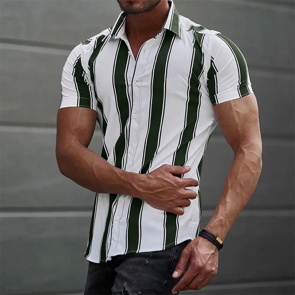 Striped Hawaiian Casual Shirt Men