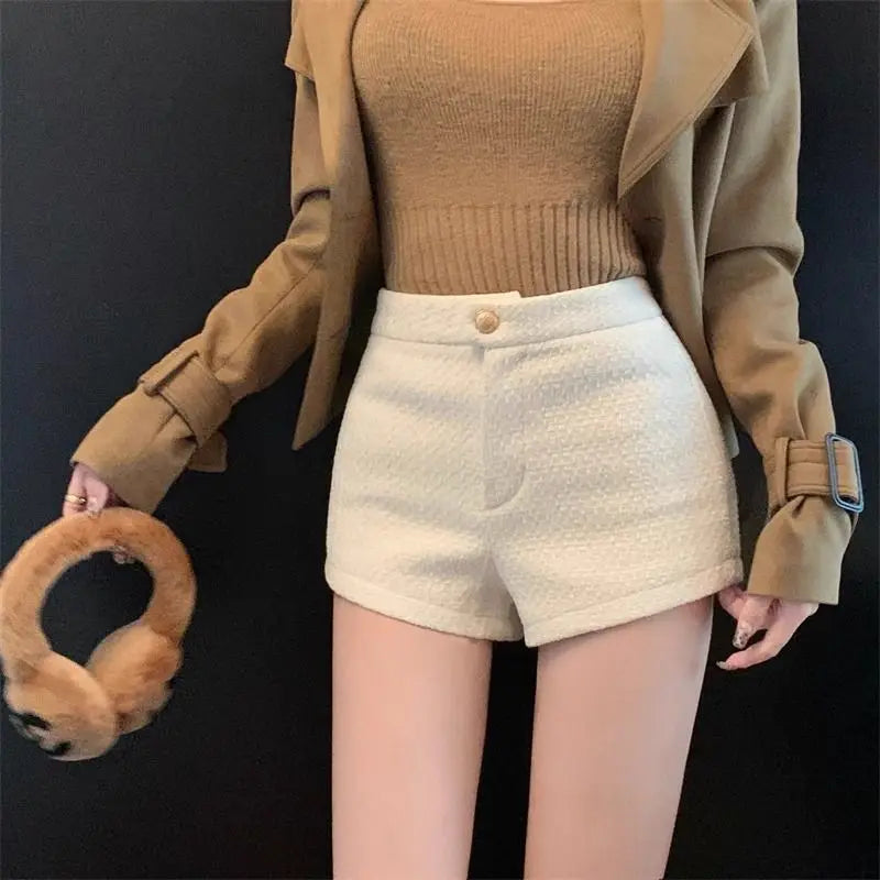 High Waist A Line Wool Shorts