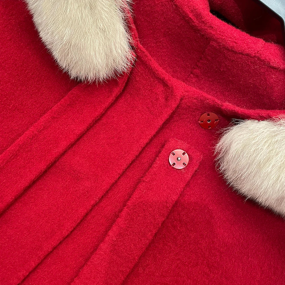 Warm Hooded Wool Fur Coat