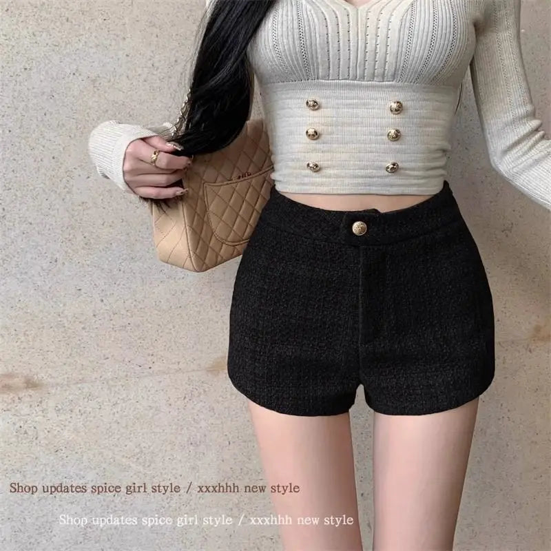 High Waist A Line Wool Shorts