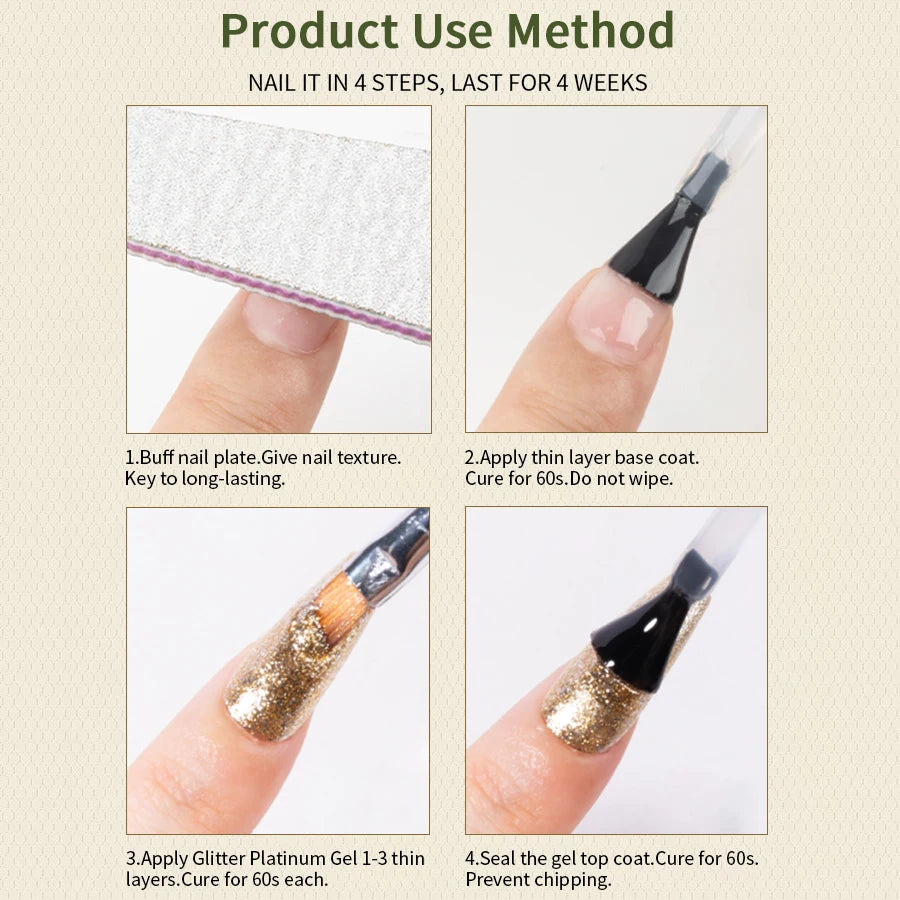 RSNAIL 5g No-Wipe Platinum Gel Nail Polish for Summer Reflective Sparkle Metallic Golden Silvery Drawing Liner Manicure Varnish