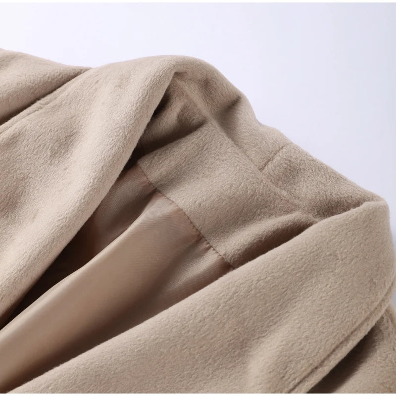 Elegant Women's Lace Up Woolen Coats Solid Full Sleeve Turn-down Collar Loose Lady Coats 2025 Autumn Winter Female Streetwear