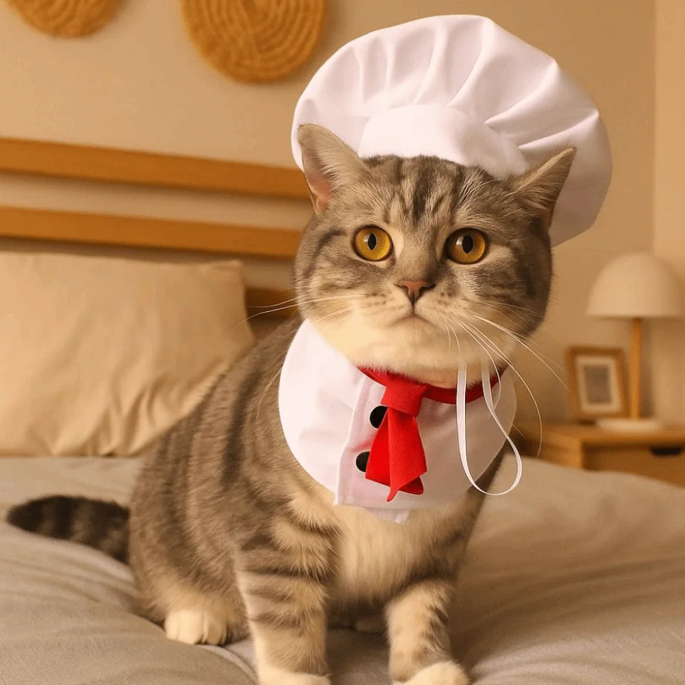 Pet Accessories Cute Pet Cooking King Hat Adjustable Comfortable Chef Hat Set Stylish Cat Cosplay Hat Pet Fashion Show