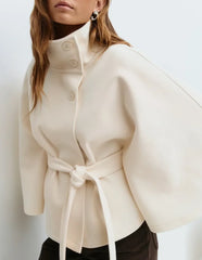 2025 Autumn Woolen Coats Women Casual Double Breasted Stand Collar Female Office Short Jackets Chic Lady Loose Street Outwear