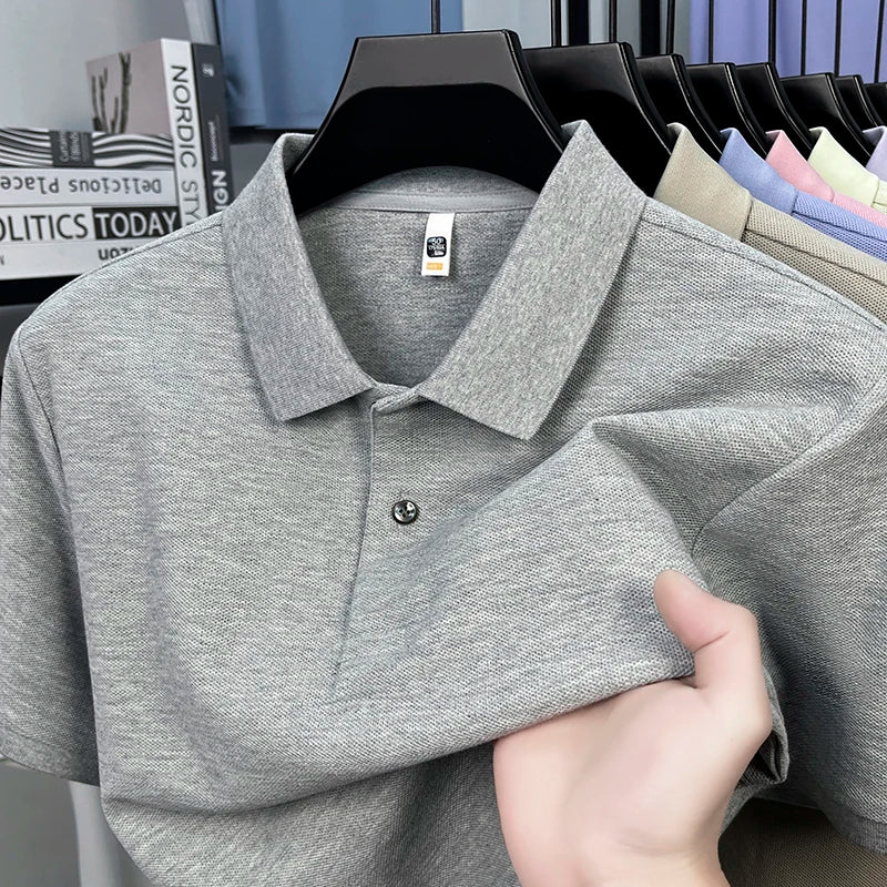 Classic Men Short Sleeve Polo Shirt 100% Mercerized Cotton Breathable Summer Golf Business Casual Athletic Tops