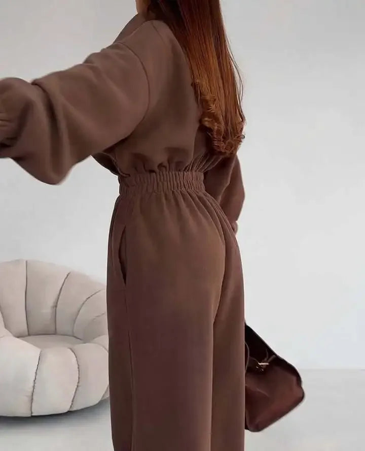 Jumpsuit Women 2026 New Fashionable Long Sleeved Jumpsuit for Women's Casual Half Open Collar Elastic Waist Jumpsuit