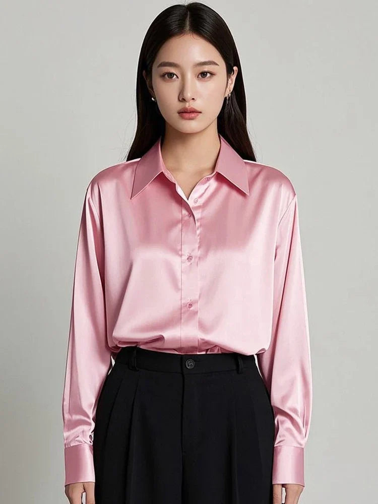 Elegant Korean Satin Office Shirt
