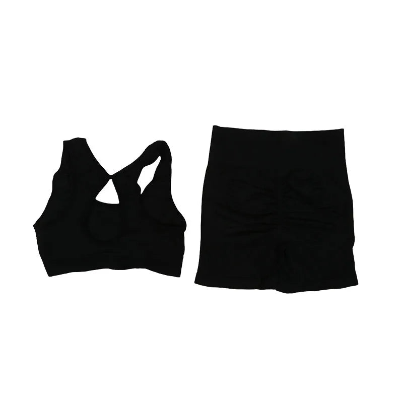 2Pcs Women Yoga Outfit Set Sports Fitness Vest Running Workout Shorts Suit Gym Training Active Wear Handmade Accessory