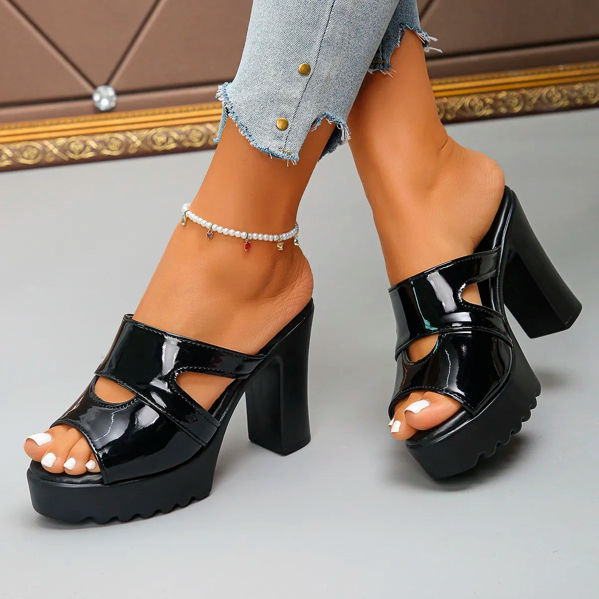 *Fashionable Comfortable Elegant Fashion High Heels Slippers Summer New Round Headed Fish Mouth Sexy Casual Slippers for Women