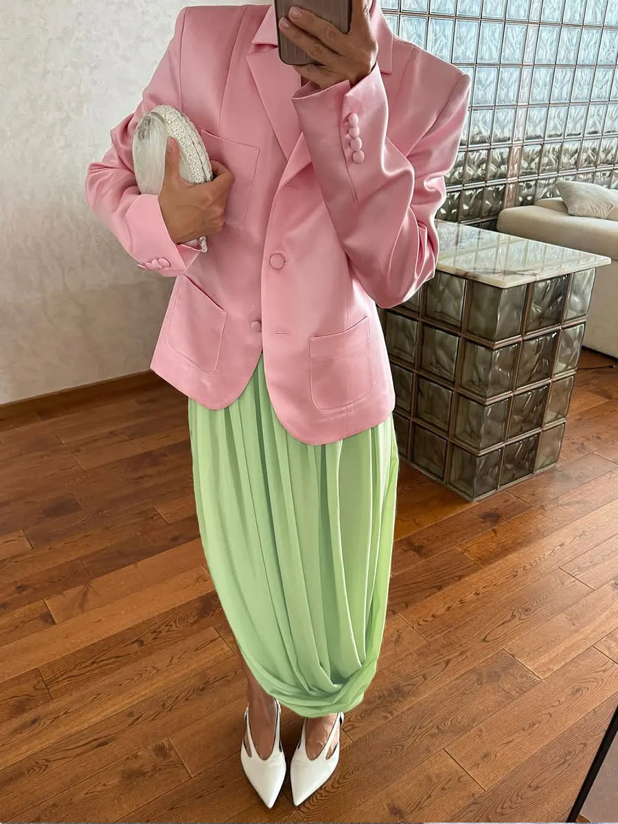 Irregular Skirt for Women Spring Summer New Elegant Street Style Skirt Women's Fashion Loose Ruched Draped Side Split Maxi Skirt