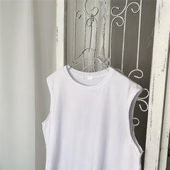 Summer Men's New Solid Color Washed Tank Tops Muscle Loose Gym Sleeveless Workout T Shirts Running Beach Loose Cutoff Tees