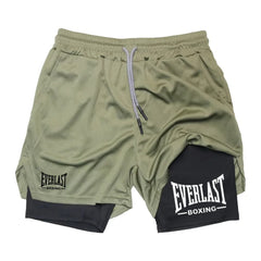 Men's Fashionable Double-Layer Sports Shorts EVERLAST Printed Sports Shorts, Double-Layer Quick Drying Basketball Muscle Fitness