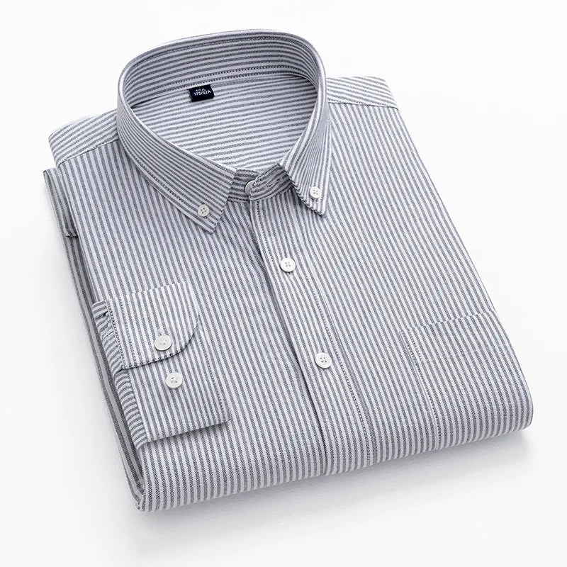 Striped Plaid Cotton Slim Shirt
