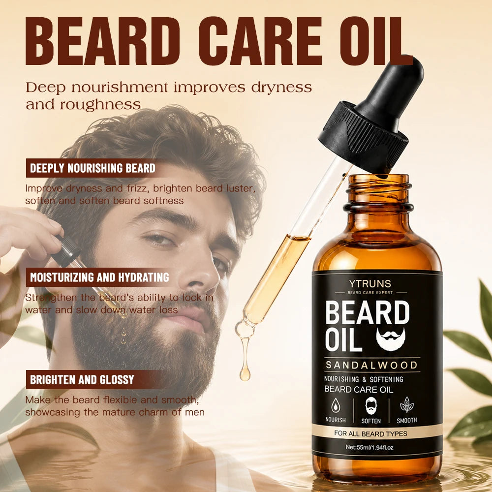 Men's Beard Oil Set, Moisturizing Beard Care Serum for Softening Dry Rough Hair, Enhancing Shine and Smooth Groomed Look