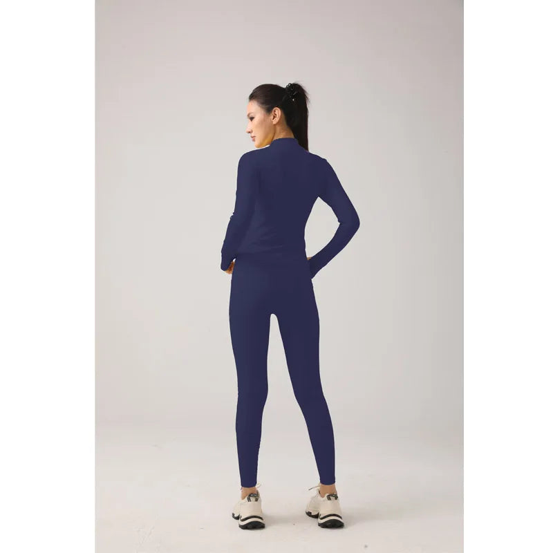 Women's Fitness Set Stand-Up Collar Long-Sleeve Yoga Top High-Waisted Leggings Running & Fitness Set