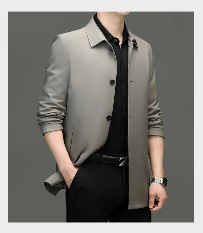 Solid Lapel Business Trench Coat