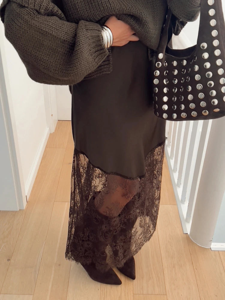 Patchwork Lace High Waist Maxi