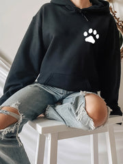 Animal Print Drawstring Cotton Hoodie