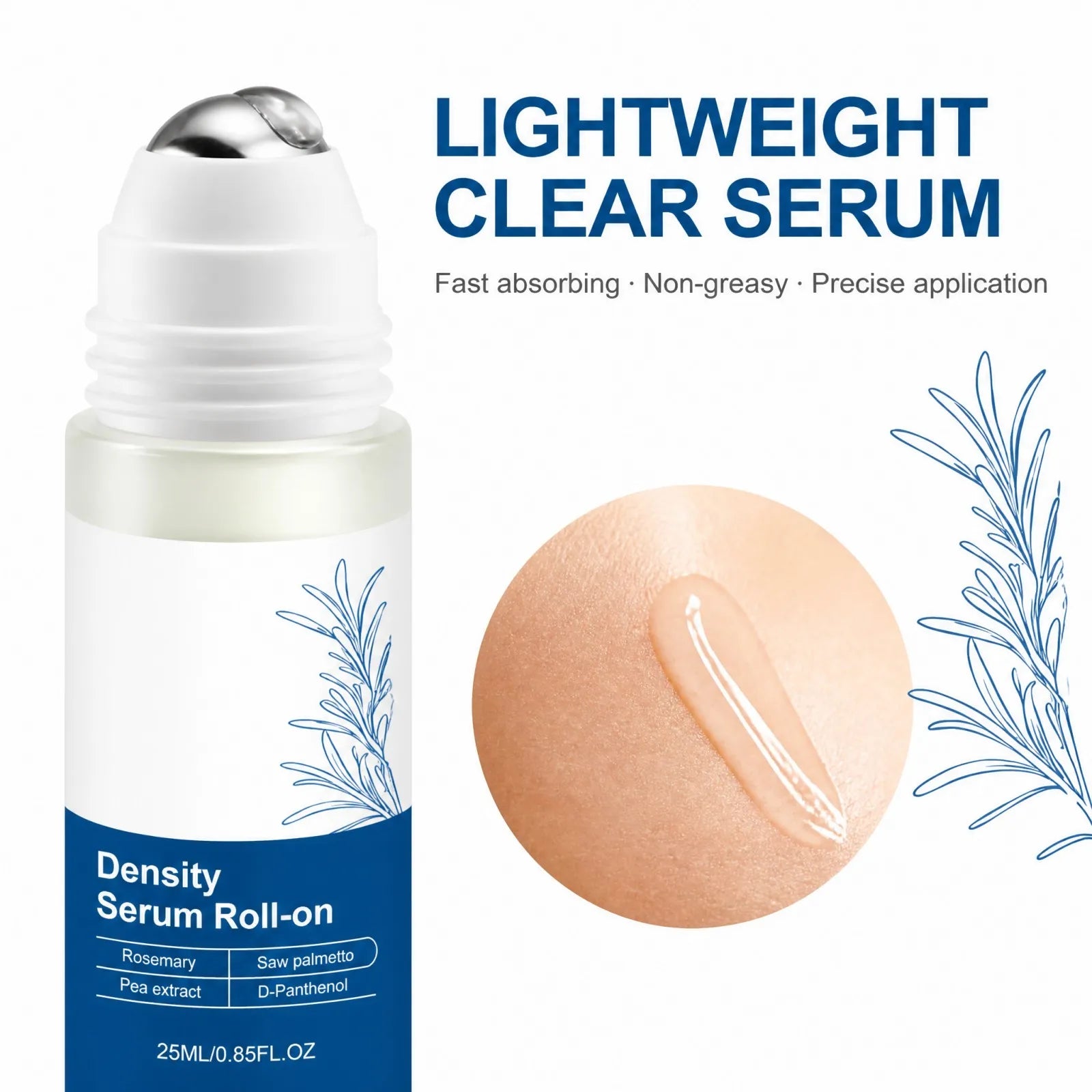 Roll On Hair Serum Leave In Care Scalp Oil Balancing Non Greasy Smooth Frizz Portable Touch Up with Rosemary Extracts 25ml