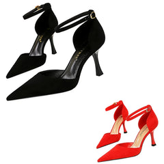 Concise Ankle Strap Mid Heels
