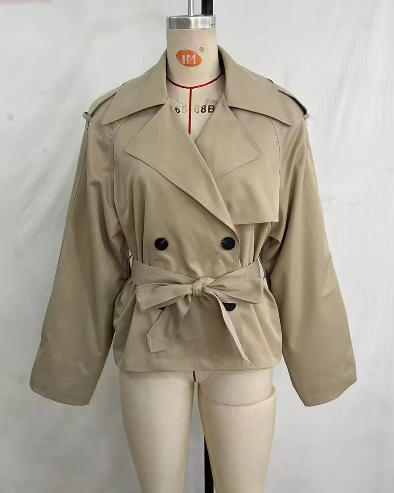 Women's Jacket 2026 New Spring Fashion Khkai Belted Short Jacket for Women Autumn Ladies Jacket Casaul Chic Women Outerwear
