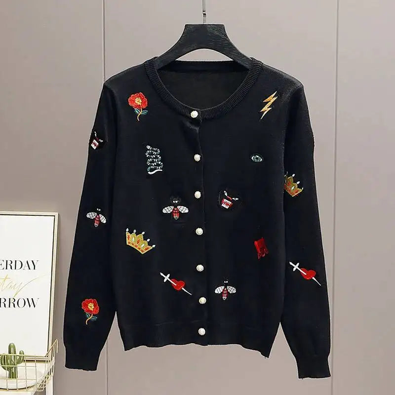 Embroidered Knit Cardigan Sweater