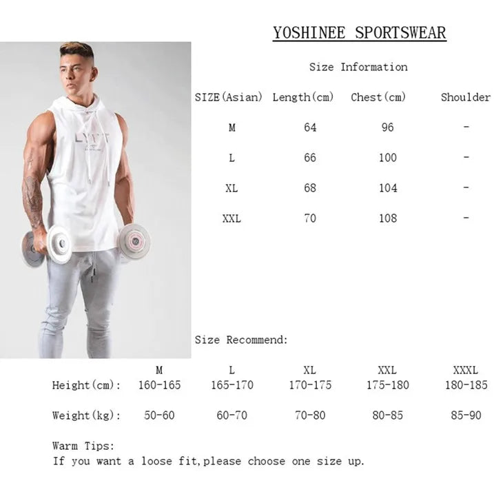Men's Workout Hooded Tank Tops Bodybuilding Muscle Cut Off T Shirt Sleeveless Gym Hoodies