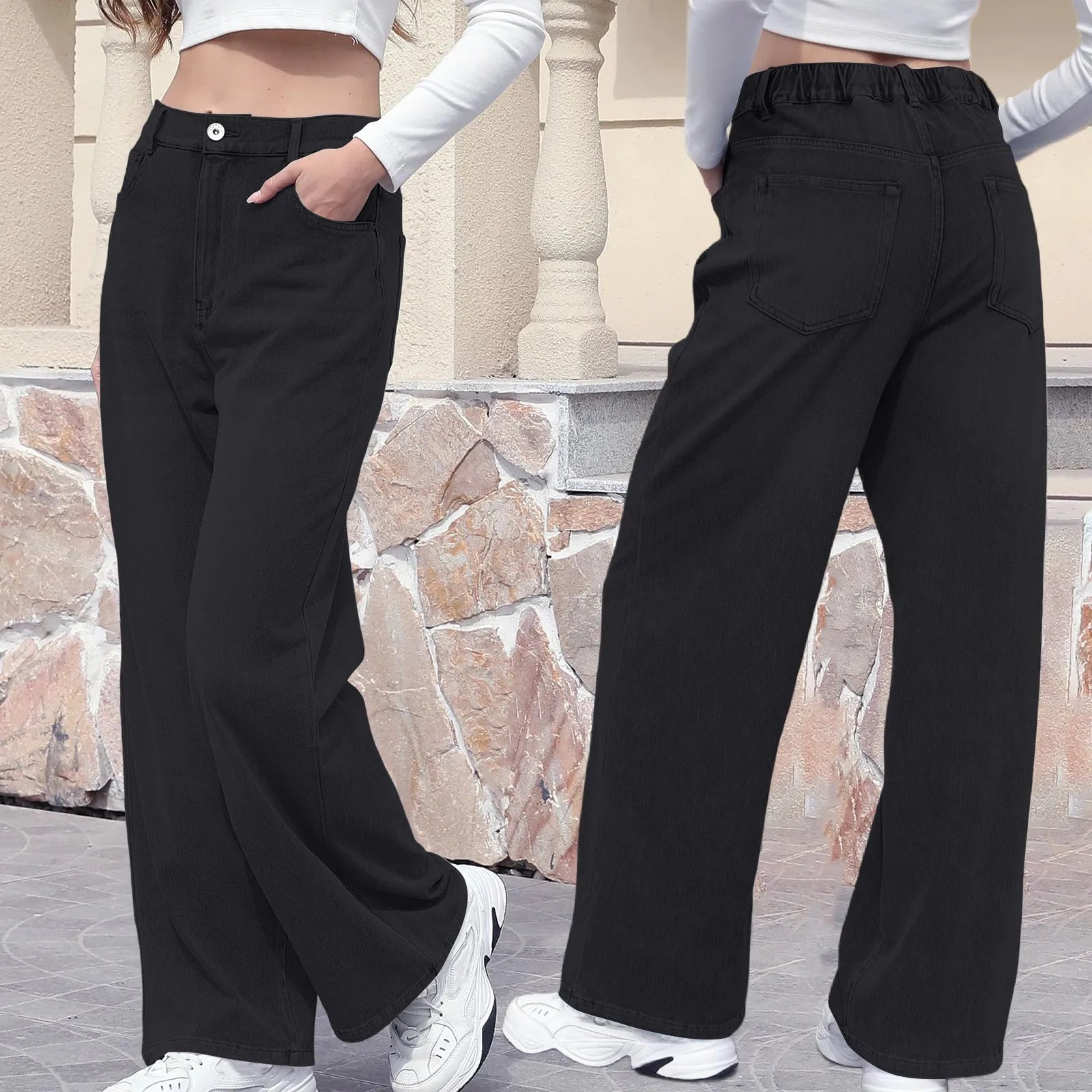 High Waist Draped Straight Jeans