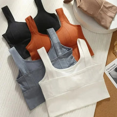 Solid Ribbed Sports Bra Workout Shockproof Sports Bra Top With Padded Seamless Sports Bra For Women Push Up Bra Seamless Lingeri