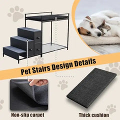 Pet Bunk Bed with Stairs and Storage, Dogs/Cats Window Perch, Bedside Lounge Elevated Dog Bed Multi-Level Platform with