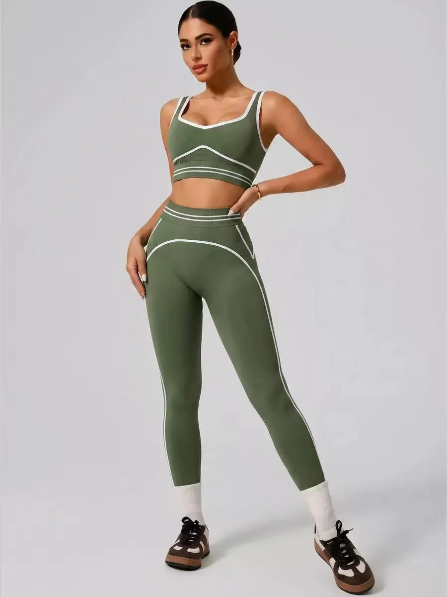 Women Yoga Set Sports Bra High Waist Leggings Gym Workout Fitness Activewear Stretch 2 Piece Suit