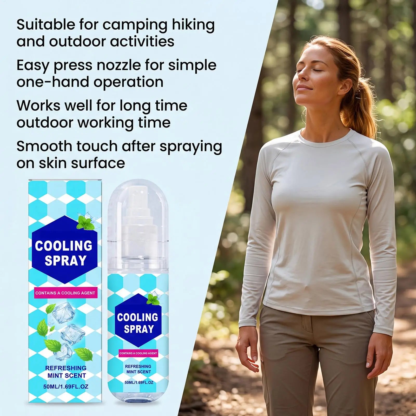 Cooling Spray for Body 50ml Summer Face Refreshing Mist Mint Scent Instant Cooling Spray for Adults Outdoor Activities Workout