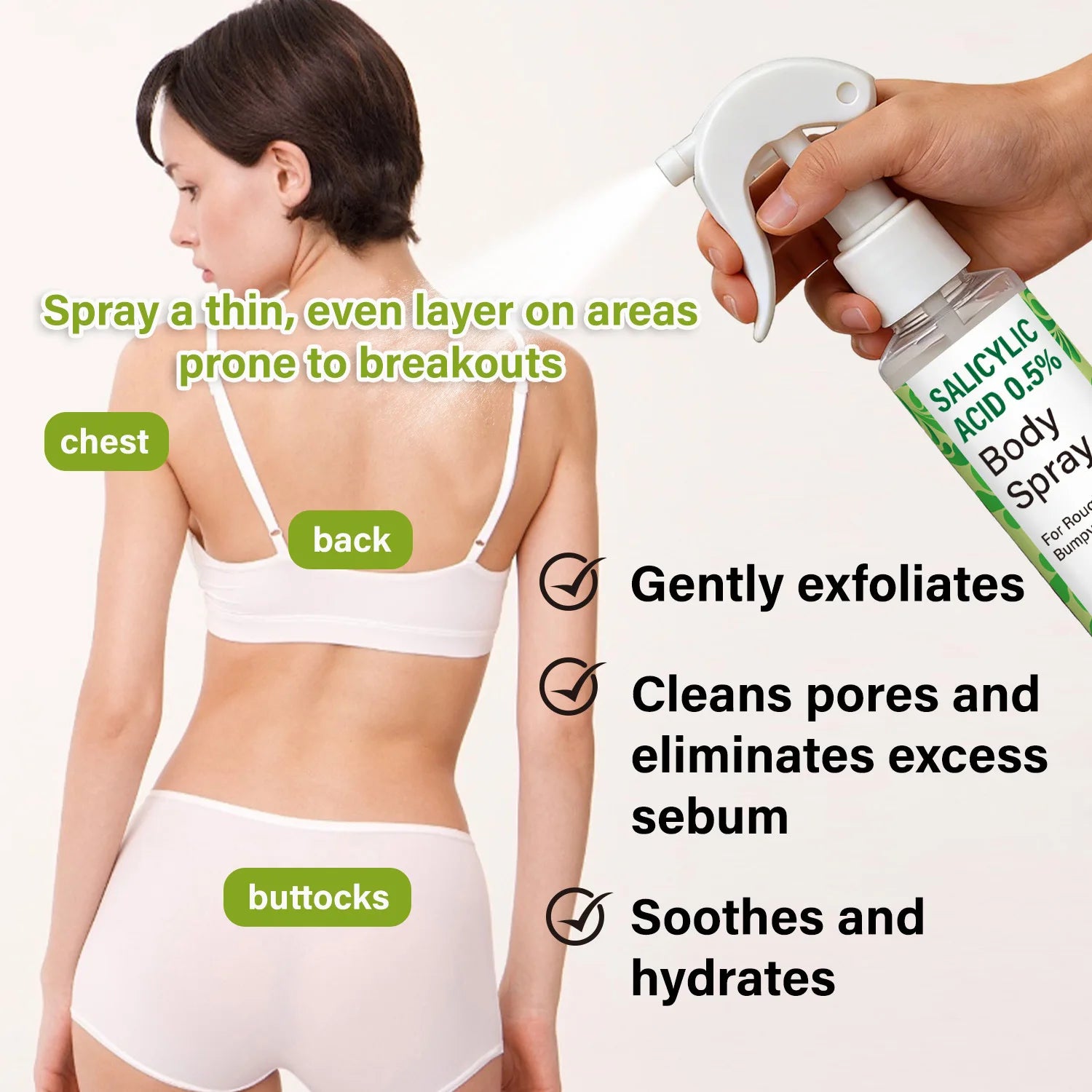 Salicylic Acid 0.5% Body Spray with Glycolic Acid and Panthenol – Korean Skincare Formula for Rough, Bumpy.