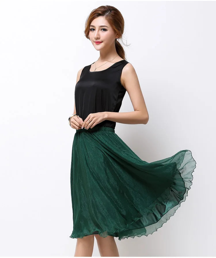 Silk Pleated High Waist Midi