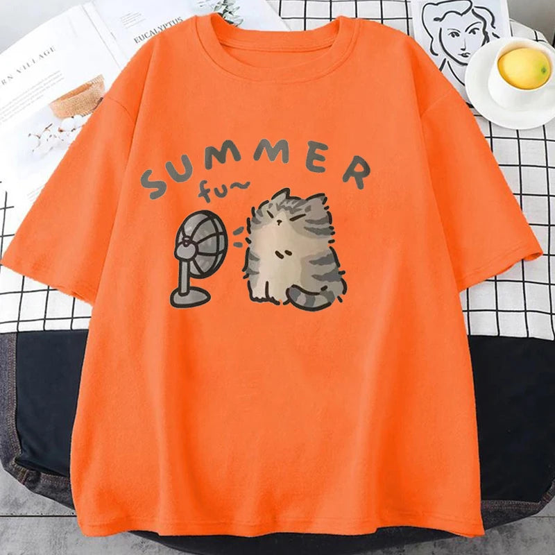 Minimalist Cat Print Casual Tee