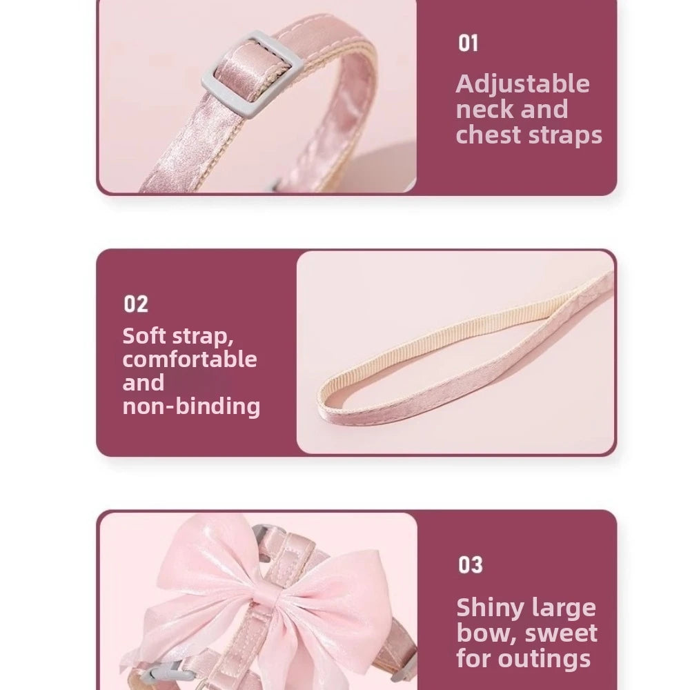 Pet Accessories Adjustable Pet Harness Cute Bow Breathable Dog Chest Strap Escape-Proof Comfort Cat Leash for Dogs Puppy Rabbit