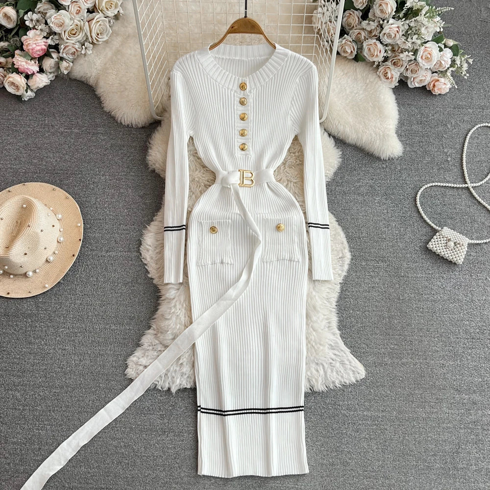 Elegant Rib Knit Pencil Dress