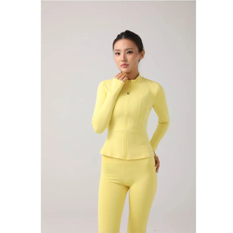 Women's Fitness Set Stand-Up Collar Long-Sleeve Yoga Top High-Waisted Leggings Running & Fitness Set