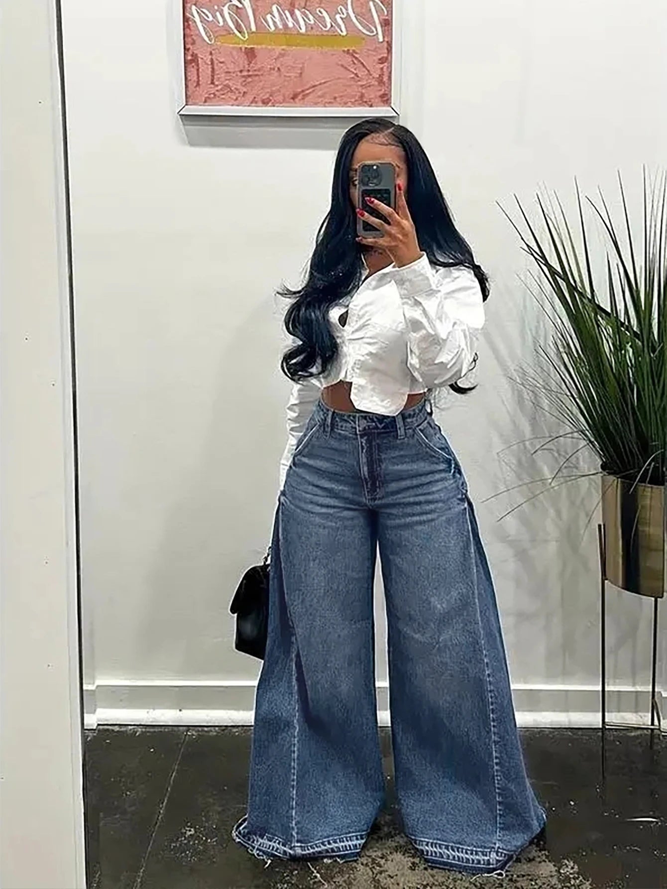 Vintage Wide-Leg Jeans for Women Y2K Niche Design Flared Pants Loose Versatile Floor-Length Trousers