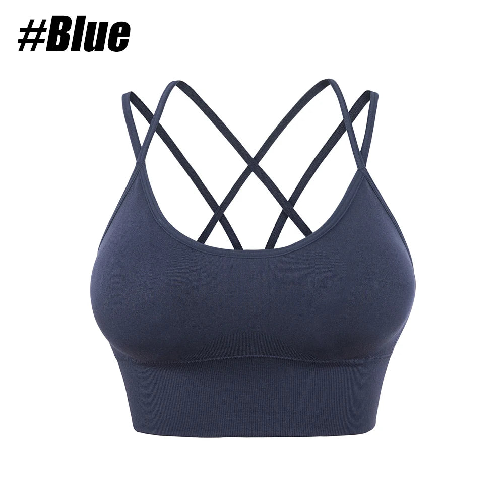 1Pcs Women Sports Bras Seamless Criss Cross Back Sexy Padded Fitness Yoga Vest Gym Running Crop Top Breathable Beauty Bras