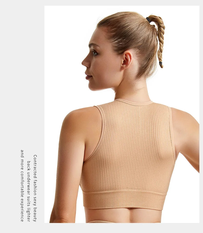 Women's Sleeveless Sports Bra Navel-Leaking with A Chest Pad  Highly Elastic Vest Sexy Stretchy Breathable Bra