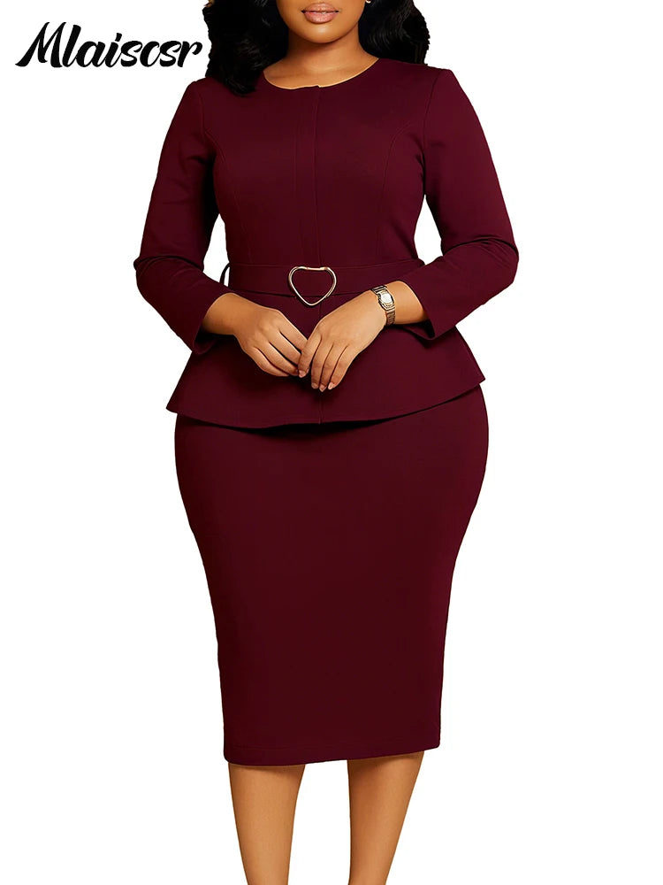 Pencil Midi Dress with Waist Sash