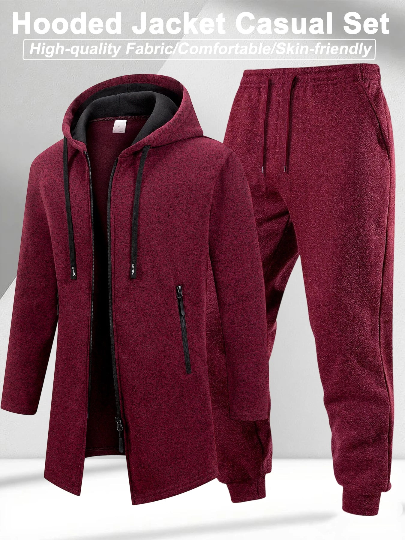 Men's Winter Casual Tracksuit Warm Zip-up Hoodie Jacket Sweatpants Set Daily Sports Jogging Suit Regular Fit Outdoor Sport Suit