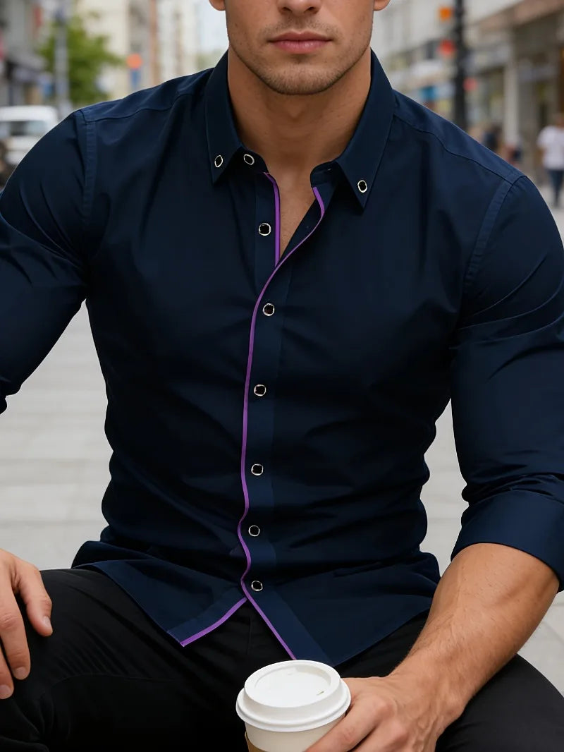 Patchwork Elastic Business Casual Shirt