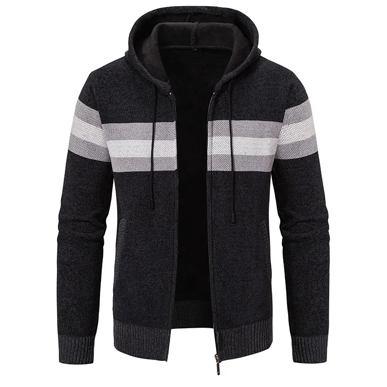 Hooded Knit Sweater Coat with Fleece Lining