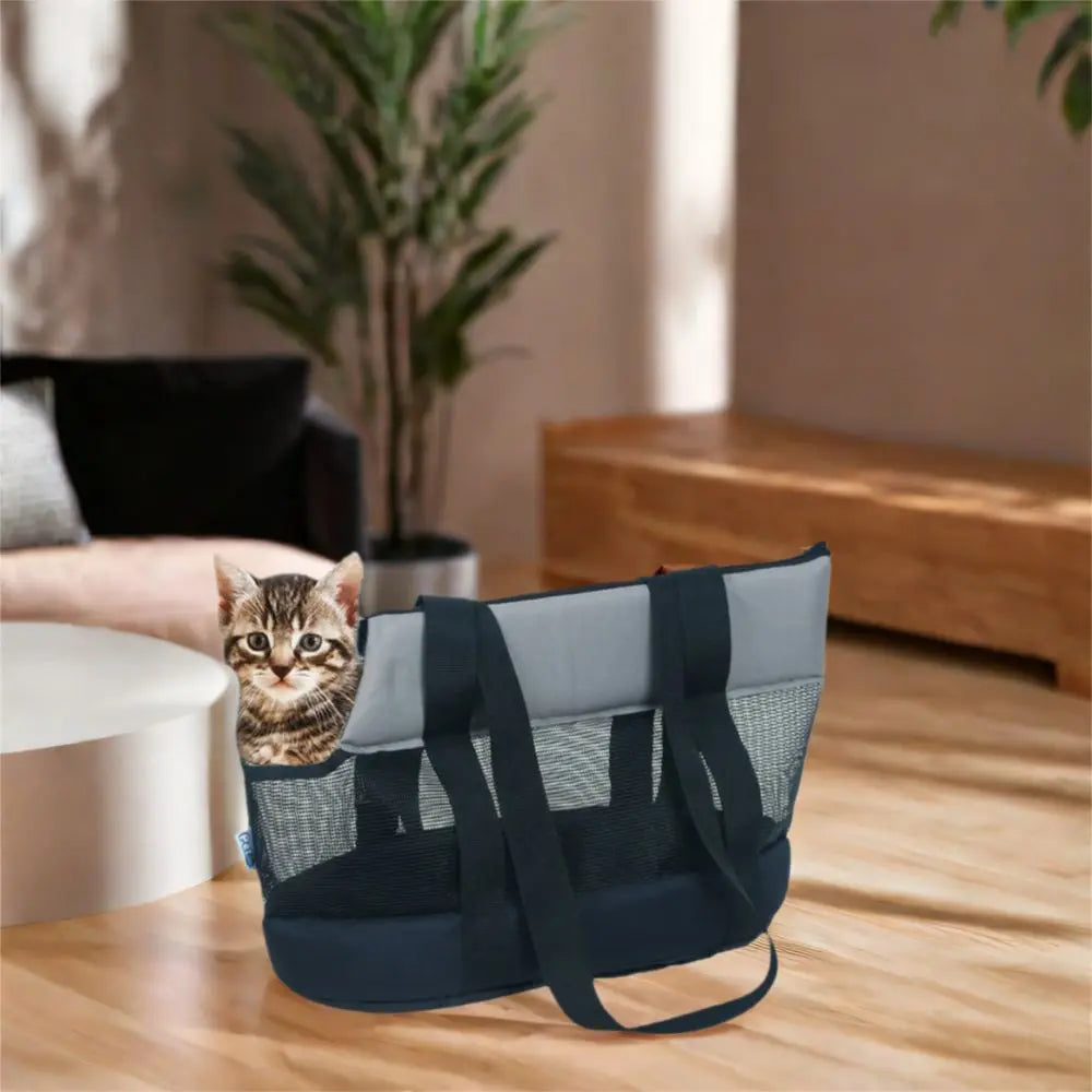 Practical Oxford Cloth Pet Carrier Black Foldable Pet Bag Breathable Lightweight Pet Backpack Hiking Trip