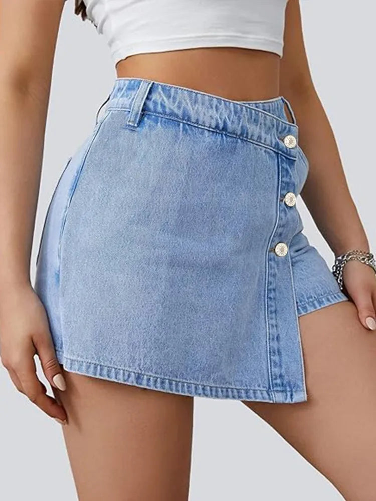 Trendy Asymmetric High Waist Denim Shorts